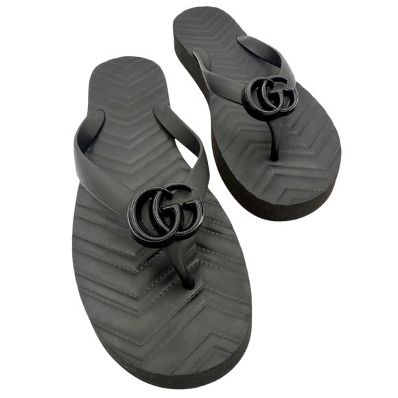 Gucci Chevron GG Logo Thong Flip Flop Sandals in Black EU 40 US 10 - Picture 13 of 13